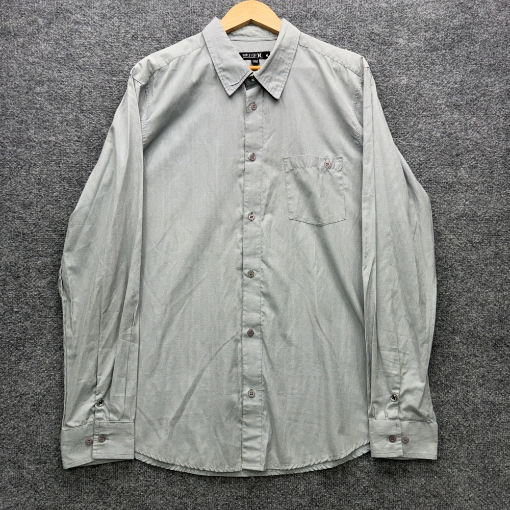 Hurley Hurley Co Button Shirt Mens XL Gray Long Sleeve Striped Casual Dress
